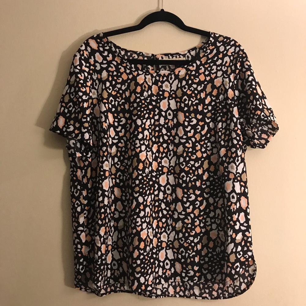 Coral and Tan Leopard Print Blouse